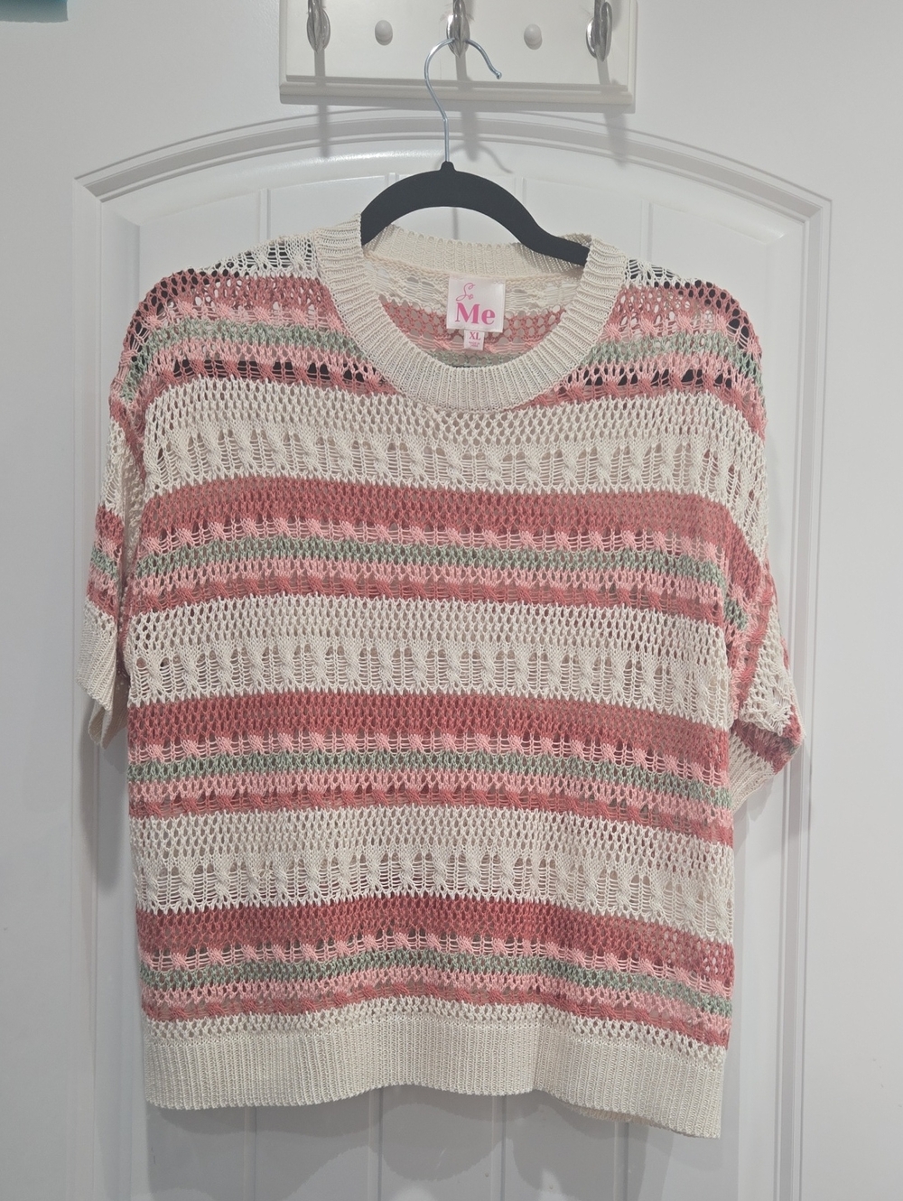 So Me Knit Open-Weave Stripe Sweater - Cream & Pink